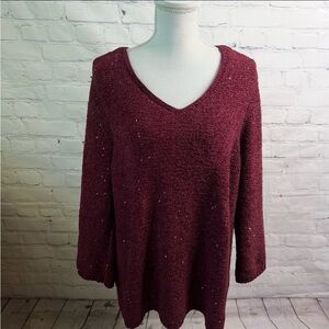 CHICO’S Burgundy V Neck Sweater XL